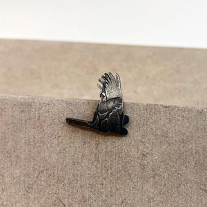 'Escape' cockatoo pins in oxidised sterling silver by Robin Wells (various designs)