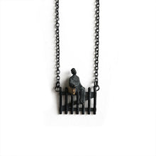 Load image into Gallery viewer, &#39;Sitting on the fence&#39; pendant in oxidised sterling silver and 9ct gold by Taë Schmeisser
