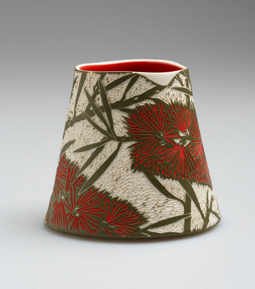'Crimson Bottlebrush' porcelain vase by Cathy Franzi