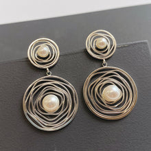 Load image into Gallery viewer, Double &#39;Imprint&#39; stud earrings with freshwater pearls by Julia Storey
