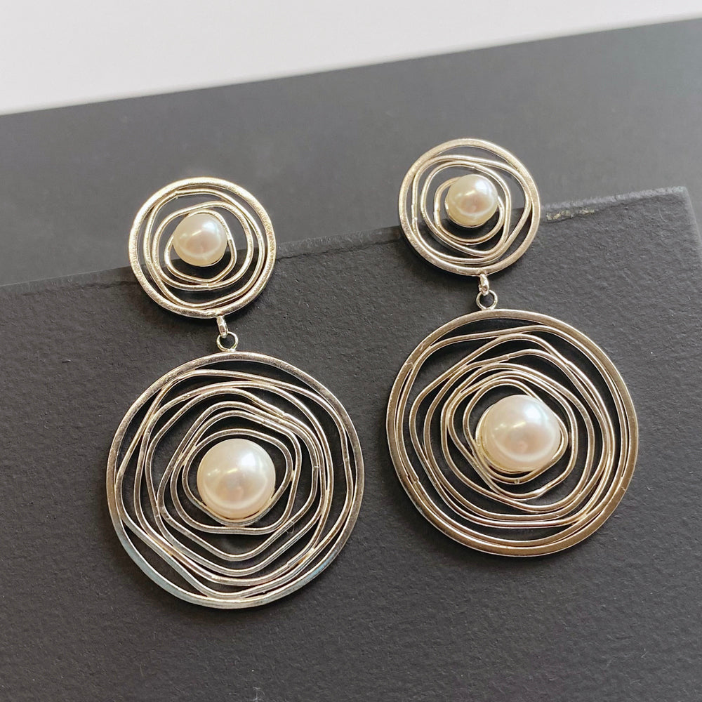 Double 'Imprint' stud earrings with freshwater pearls by Julia Storey